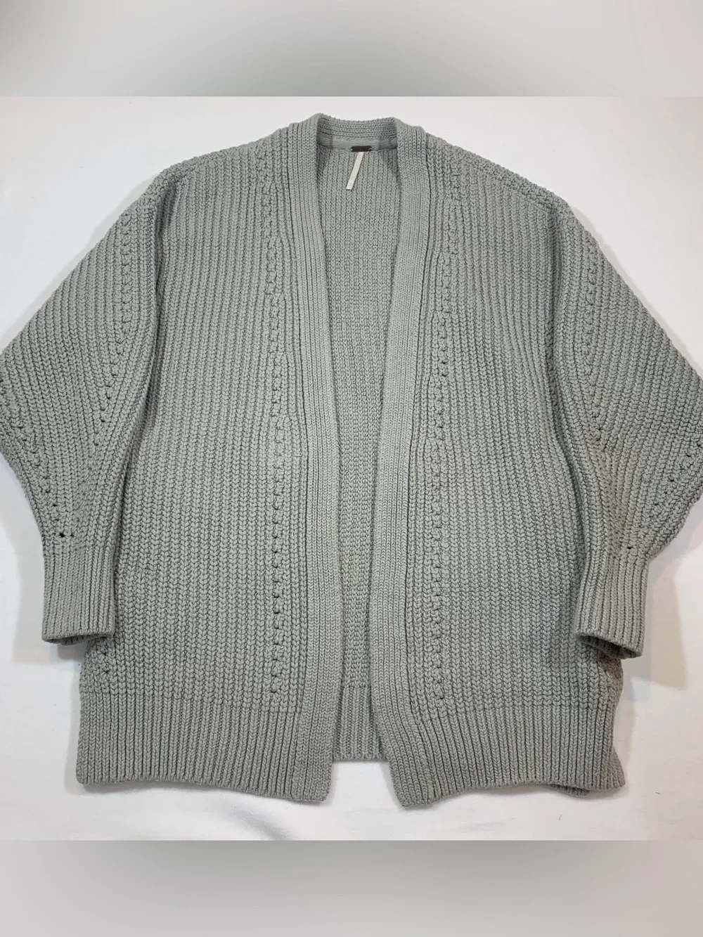 Free People Nightingale Cardigan Gray Knit Oversized XS Boxy Open Front Pockets